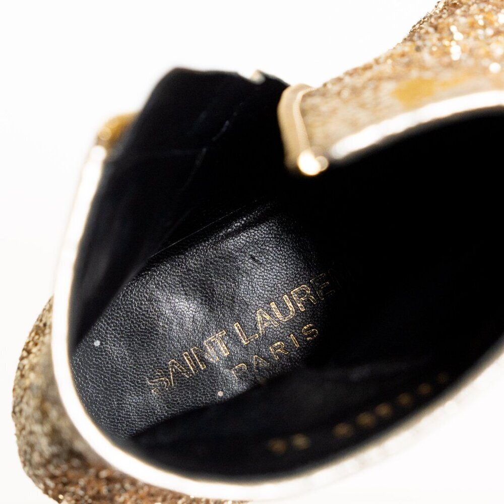 Saint Laurent Babies Gold Glitter Block Heel Ankle Boot EU 36 Authentic COA - Picture 11 of 16